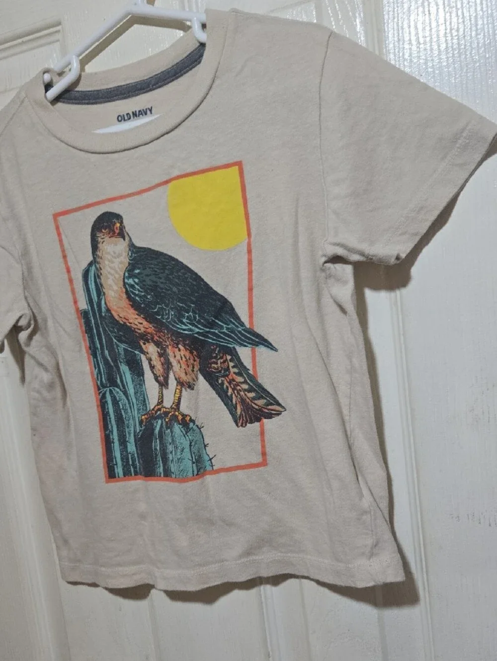 Old Navy Cream Pet Tee with Multicolor Bird Print